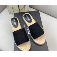 Purchase Prada Logo Linen Espadrille Slide Sandals Black 071167