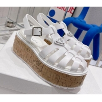 Discount Prada Rubber Wedge Platform Sandals White 2022 1X853M