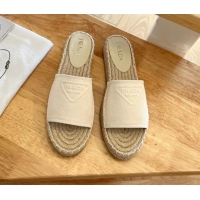 Perfect Prada Logo Canvas Espadrille Slide Sandals White 072208 