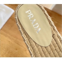 Perfect Prada Logo Canvas Espadrille Slide Sandals White 072208 