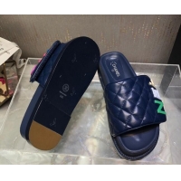 Fashion Chanel Leather Foldover Slide Sandals 4.5cm 051943 Blue