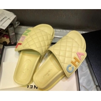 Good Quality Chanel Leather Foldover Slide Sandals 4.5cm Yellow 051944