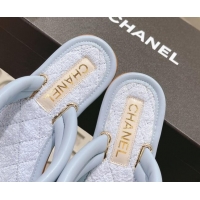 Top Grade Chanel Leather Thong Flat Sandals Blue 051946