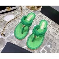 Duplicate Chanel Leather Thong Flat Sandals 051946 Green