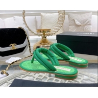 Duplicate Chanel Leather Thong Flat Sandals 051946 Green