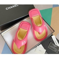 Top Design Chanel Lambskin Flat Thong Sandals Dark Pink 052024