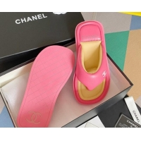 Top Design Chanel Lambskin Flat Thong Sandals Dark Pink 052024