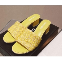 Best Product Chanel Tweed Medium Heel Slide Sandals 4.5cm Yellow 051957