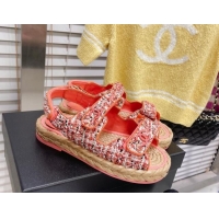 Discount Fashion Chanel Tweed Strap Sandals G38945 Orange