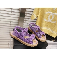 Perfect Chanel Tweed Strap Sandals G38945 Violet Purple