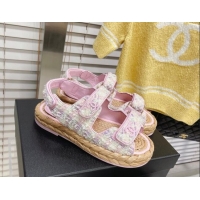 Best Grade Chanel Tweed Strap Sandals G38945 Pink/White