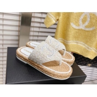 Fashion Chanel Tweed Flat Thong Sandals White 051974