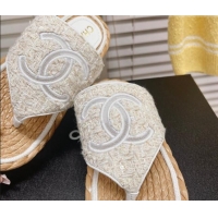 Fashion Chanel Tweed Flat Thong Sandals White 051974