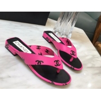 Most Popular Chanel CC Printed Lambskin Thong Sandals G38978 Dark Pink