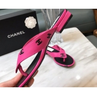 Most Popular Chanel CC Printed Lambskin Thong Sandals G38978 Dark Pink