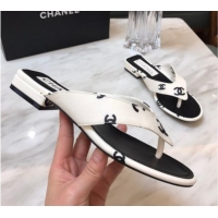 Pretty Style Chanel CC Printed Lambskin Thong Sandals G38978 White