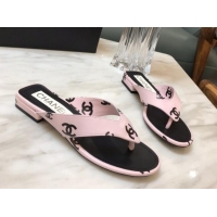 Trendy Design Chanel CC Printed Lambskin Thong Sandals G38978 Light Pink