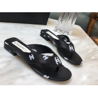 Charming Chanel CC Printed Lambskin Thong Sandals G38978 Black