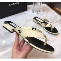 Original Cheap Chanel CC Printed Lambskin Thong Sandals G38978 Yellow