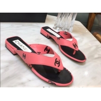 Stylish Chanel CC Printed Lambskin Thong Sandals G38978 Peach Pink