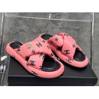 Low Cost Chanel CC Printed Lambskin Cross Sandals Peach Pink 052014