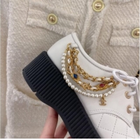 Durable Chanel Calfskin Chain Tassel Lace-ups White 052014