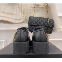 Good Quality Chanel Calfskin Chain Tassel Lace-ups Black 052015