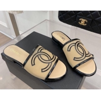 Good Looking Chanel CC Mesh Flat Slide Sandals Beige 052017