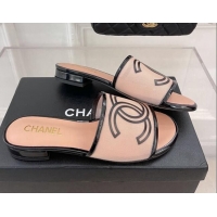 Luxury Cheap Chanel CC Mesh Flat Slide Sandals Pink 052018