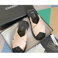 Sophisticated Chanel Fabric Cross Flat Slide Sandals G38864 Pink