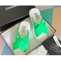 Good Quality Chanel Fabric Cross Flat Slide Sandals G38864 Green