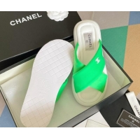 Good Quality Chanel Fabric Cross Flat Slide Sandals G38864 Green