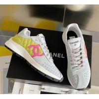 Classic Hot Chanel Suede Sneakers G39074 Light Grey/Yellow