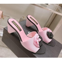 Fashion Chanel Grosgrain Camellia Bloom Heel Slide Sandals 5cm Pink 052031