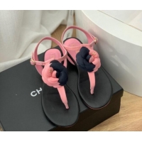 Hot Style Chanel Grosgrain Camellia Bloom Flat Thong Sandals Pink/Black 052035