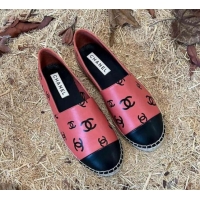 Duplicate Chanel CC Printed Lambskin Espadrilles G38628 Dark Pink