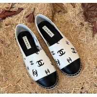 Best Grade Chanel CC Printed Lambskin Espadrilles G38628 White