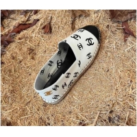 Best Grade Chanel CC Printed Lambskin Espadrilles G38628 White