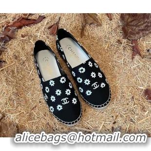 Hot Style Chanel Daisy Print Denim Espadrilles Black 052044