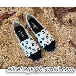 Cheaps Chanel Daisy Print Denim Espadrilles White 052045