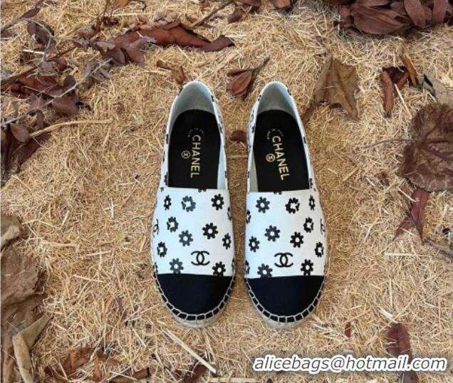 Cheaps Chanel Daisy Print Denim Espadrilles White 052045