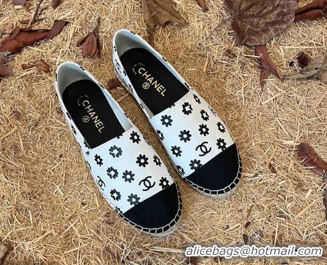 Cheaps Chanel Daisy Print Denim Espadrilles White 052045