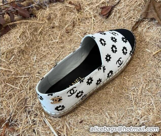 Cheaps Chanel Daisy Print Denim Espadrilles White 052045