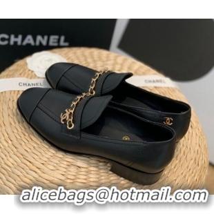 Best Product Chanel Lambskin Chain Loafers G38559 Black