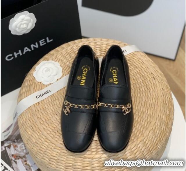 Best Product Chanel Lambskin Chain Loafers G38559 Black