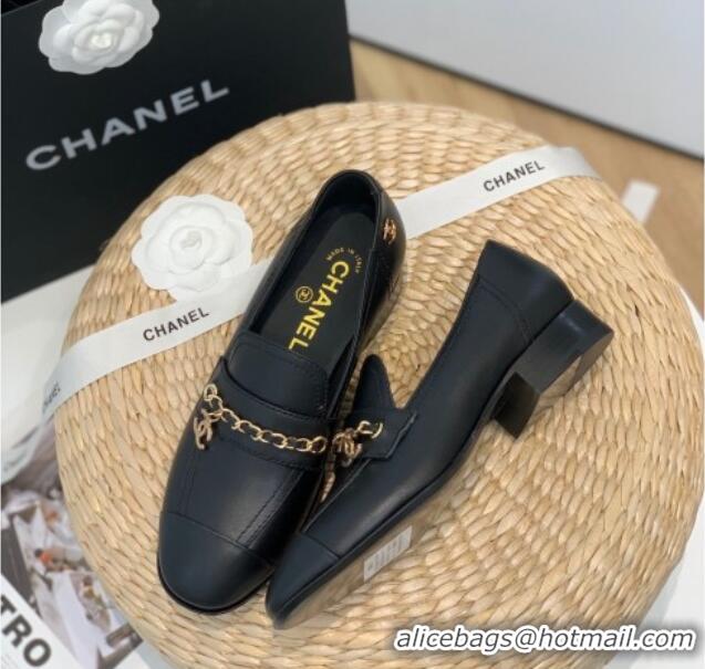 Best Product Chanel Lambskin Chain Loafers G38559 Black