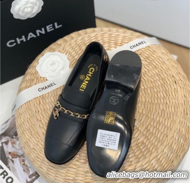 Best Product Chanel Lambskin Chain Loafers G38559 Black