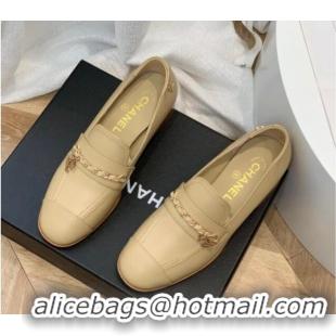 Good Looking Chanel Lambskin Chain Loafers G38559 Beige