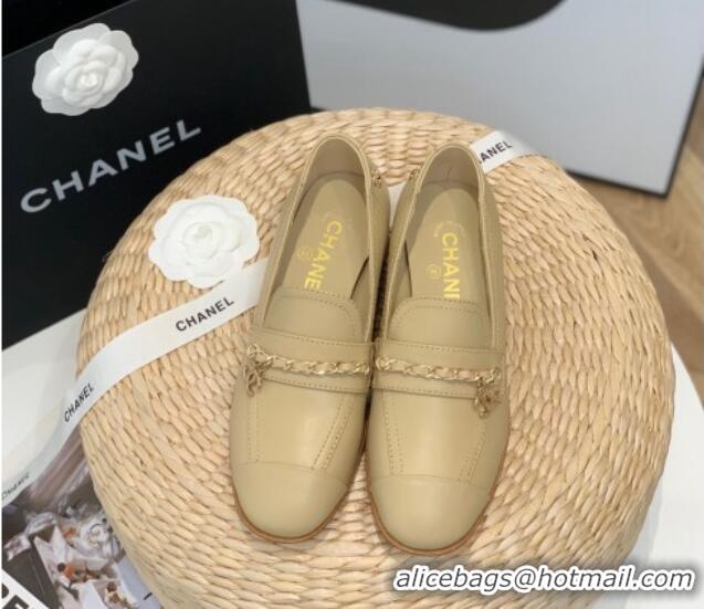 Good Looking Chanel Lambskin Chain Loafers G38559 Beige