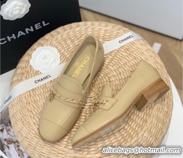 Good Looking Chanel Lambskin Chain Loafers G38559 Beige